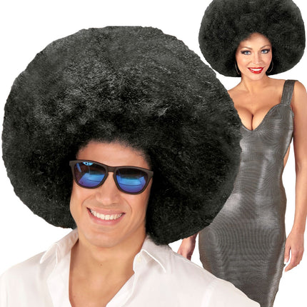 Sort paryk afro ekstra stor