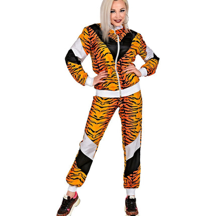 Neon 80S træningsdragt med fejlbehæftet tigerprint