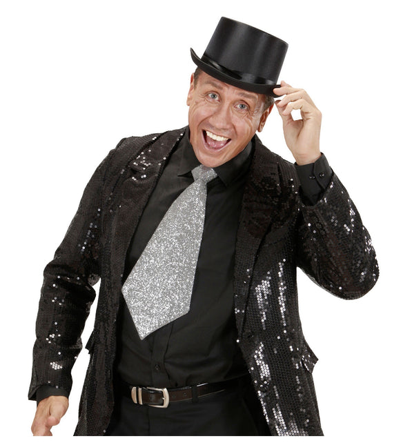 Sølvfarvet slips med glitter og elastik