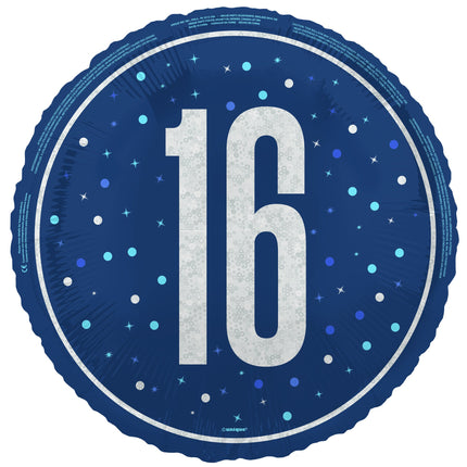 16 års heliumballon blå tom 45 cm