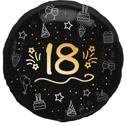 18 års heliumballon sort guld tom 45 cm
