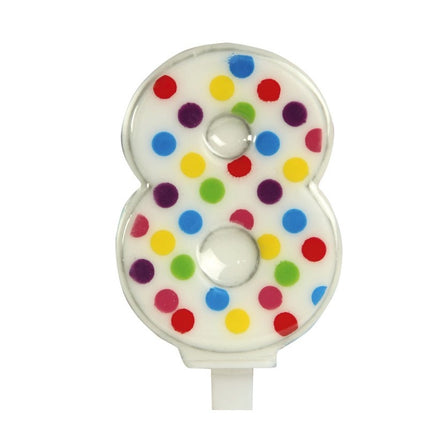 Stearinlys 8 år Konfetti 6,5 cm