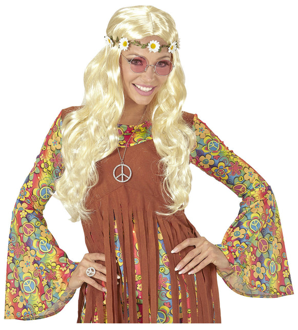Hippie 60S paryk blond med blomstret hårbånd