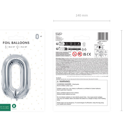 0 års figurballon sølv tom 72 cm