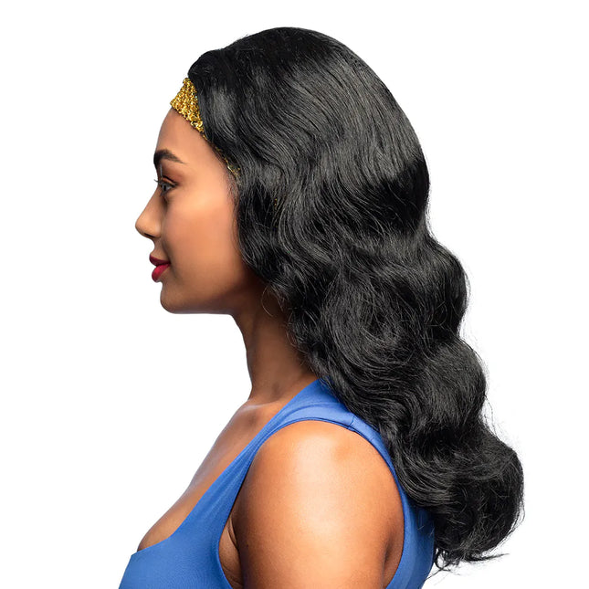 Sort paryk med pandebånd