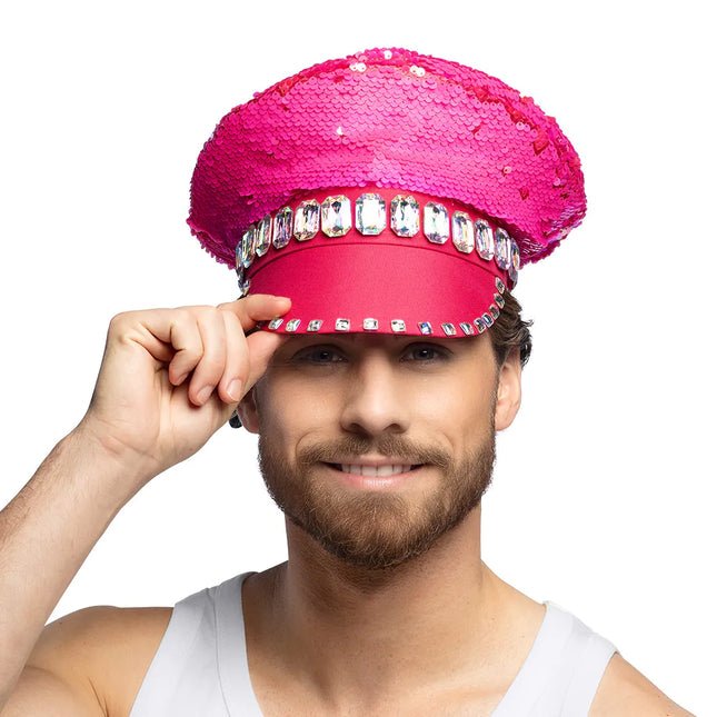 Kasket Pink Pailletter Vendbar