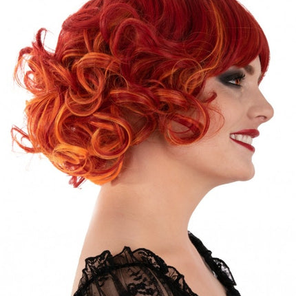 Paryk Arlene kort med krøller rød orange