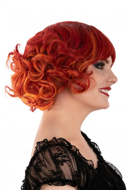 Paryk Arlene kort med krøller rød orange