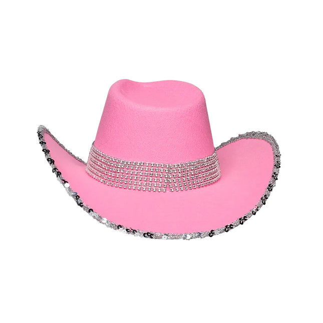 Lyserød cowboyhat med glitter