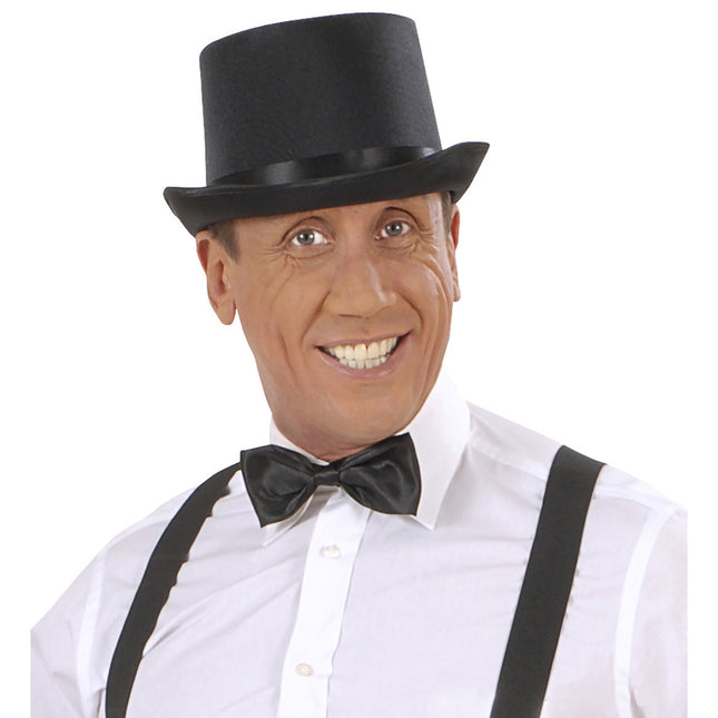 Sort høj hat i satin