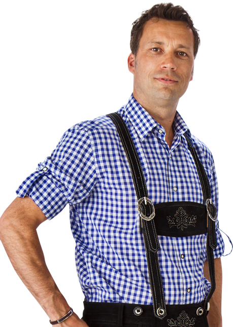 Wit Blauwe Blouse Heren Lange Mouw Krempelarm