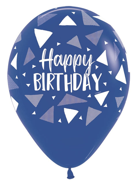 Balloner Happy Birthday Triangles Blue Mix 30cm 25stk
