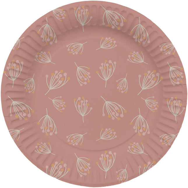 Blomster-tallerkener Pink 23cm 8stk
