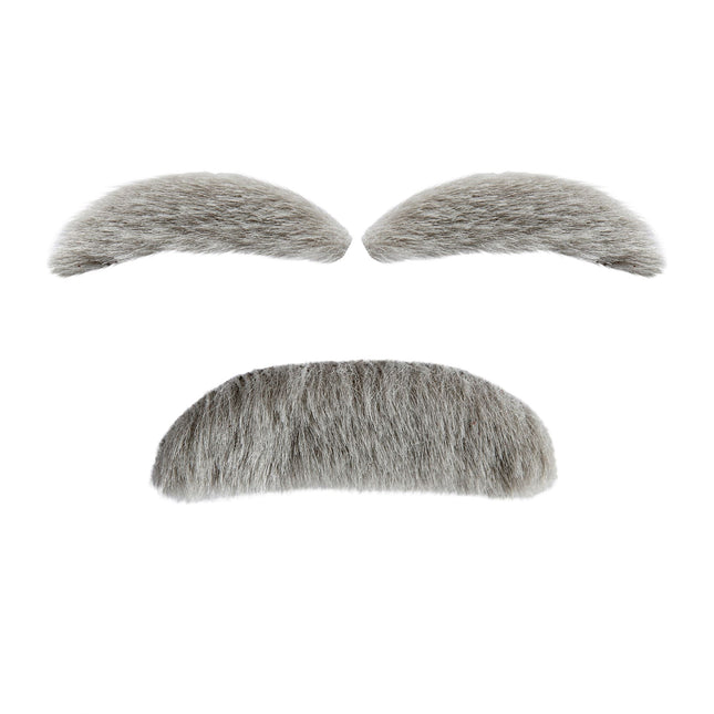 Grijze Nep Snor Snor En Wenkbrauwen 2 delig