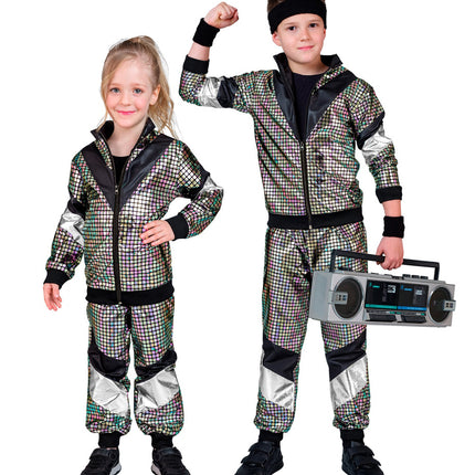 Neon 80S træningsdragt fejlbehæftet holografisk barn