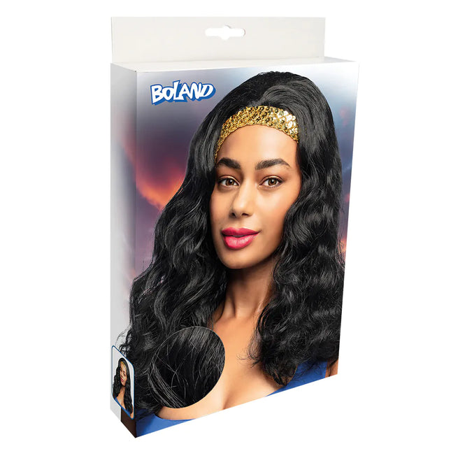 Sort paryk med pandebånd