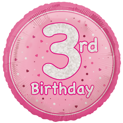 3 års heliumballon lyserød tom 45 cm