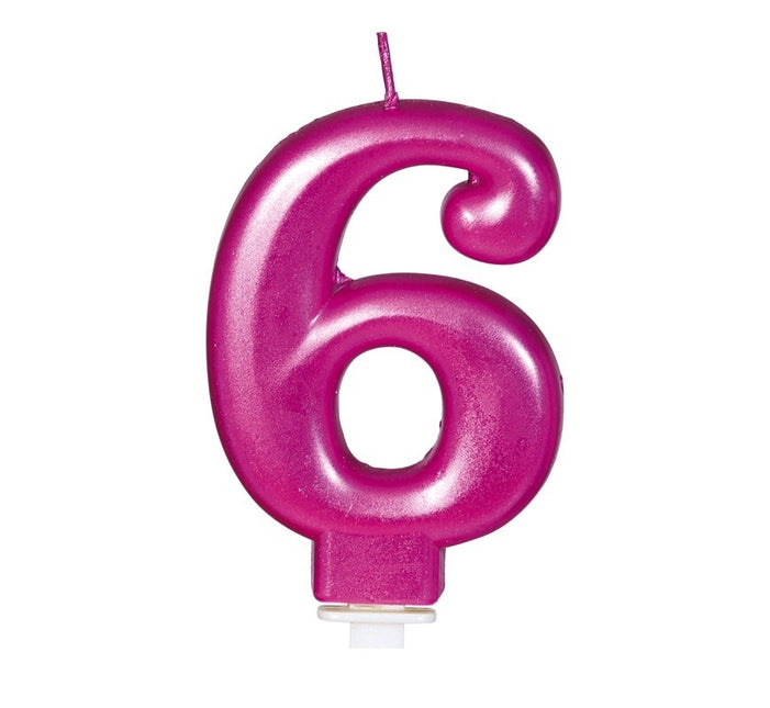 Lyserødt stearinlys 6 år Metallic 8cm