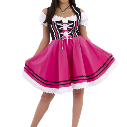 Oktoberfest Dirndl Kjole Oktoberfest Sort Pink Damer 2 Dele