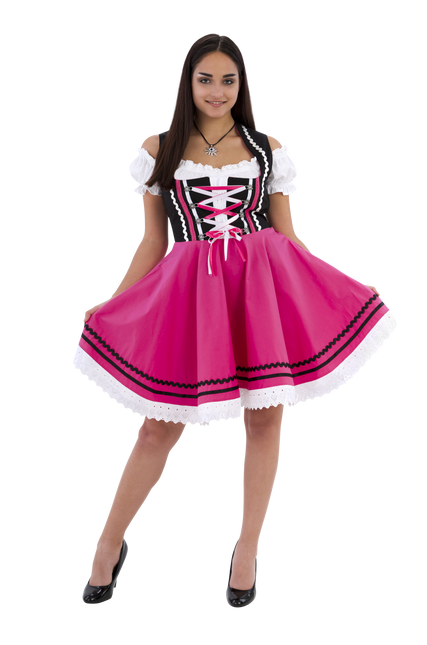 Oktoberfest Dirndl Kjole Oktoberfest Sort Pink Damer 2 Dele