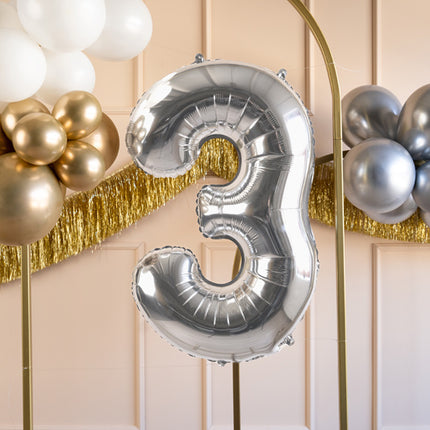 3 års figurballon sølv tom 72 cm