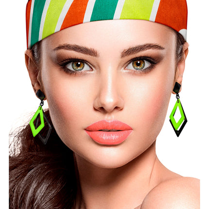 Neon 80S Øreringe Sort Grøn