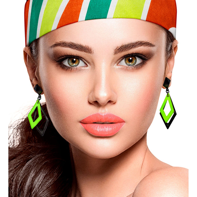 Neon 80S Øreringe Sort Grøn