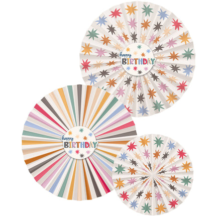 Happy Birthday papirvifter i farver 3 stk