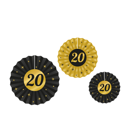 Guld sort hængende dekoration 20 år 3 stk