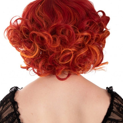 Paryk Arlene kort med krøller rød orange