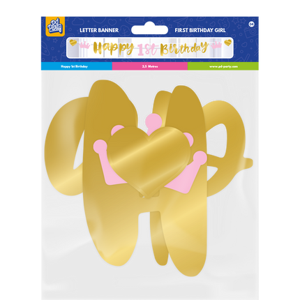 Tillykke med 1 års fødselsdagen Letterslinger Gold Pink