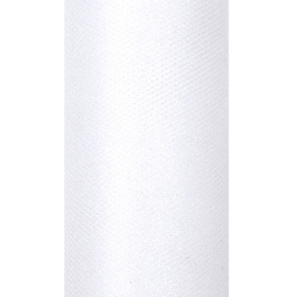 Hvid tylrulle med glitter 15 cm 9 m