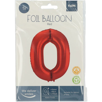 Folie Ballon Cijfer 0 Mat Rood XL 86cm leeg van Folat koop je bij Partywinkel