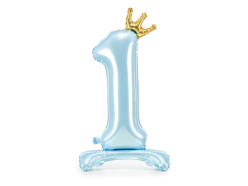 Folie Ballon Cijfer 1 Lichtblauw Standaard Leeg 84cm van Partydeco koop je bij Partywinkel