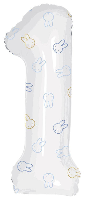 Folie Ballon Cijfer 1 Nijntje Blauw Leeg 1,06m van Haza Witbaard koop je bij Partywinkel