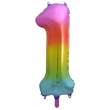 Folie Ballon Cijfer 1 Regenboog XL 86cm leeg van WeFiesta koop je bij Partywinkel