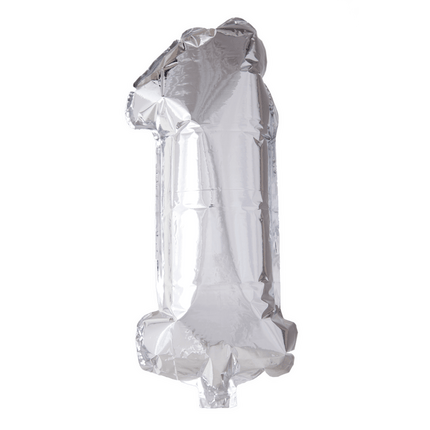 Folie Ballon Cijfer 1 Zilver 41cm met Rietje van WeFiesta koop je bij Partywinkel