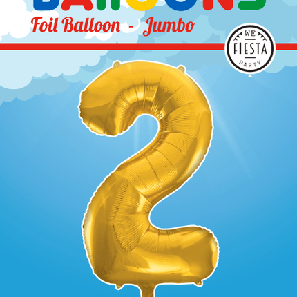 Folie Ballon Cijfer 2 Goud XL 86cm leeg van WeFiesta koop je bij Partywinkel