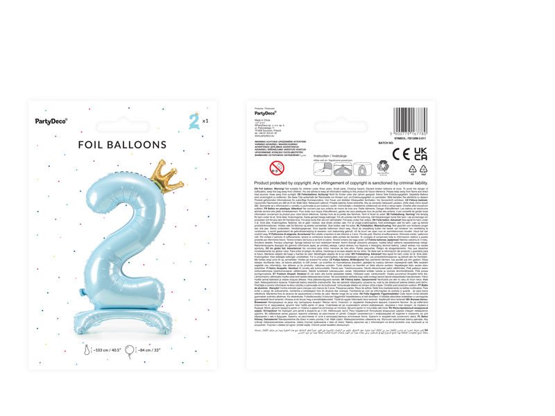 Folie Ballon Cijfer 2 Lichtblauw Standaard Leeg 84cm van Partydeco koop je bij Partywinkel