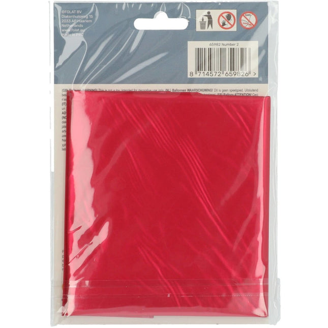 Folie Ballon Cijfer 2 Mat Rood XL 86cm leeg van Folat koop je bij Partywinkel