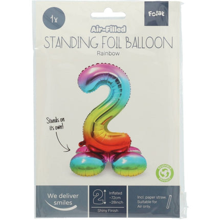 Folie Ballon Cijfer 2 Regenboog met standaard 72cm van Folat koop je bij Partywinkel