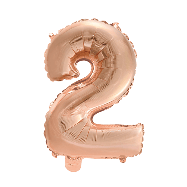 Folie Ballon Cijfer 2 Rose Goud 41cm met Rietje van WeFiesta koop je bij Partywinkel