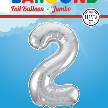 Folie Ballon Cijfer 2 Zilver XL 86cm leeg van WeFiesta koop je bij Partywinkel