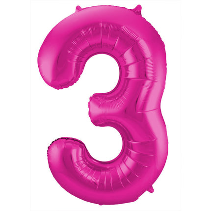 Folie Ballon Cijfer 3 Fuchsia Metallic XL 86cm leeg van Folat koop je bij Partywinkel