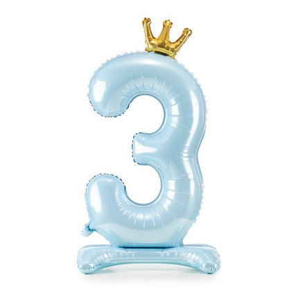 Folie Ballon Cijfer 3 Lichtblauw Standaard Leeg 84cm van Partydeco koop je bij Partywinkel