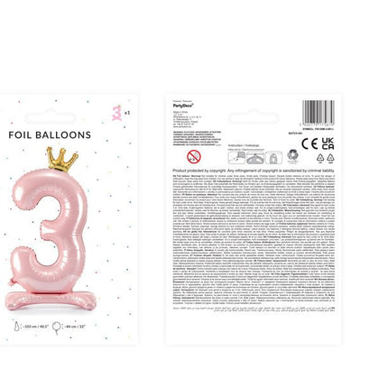 Folie Ballon Cijfer 3 Lichtroze Standaard Leeg 84cm van Partydeco koop je bij Partywinkel