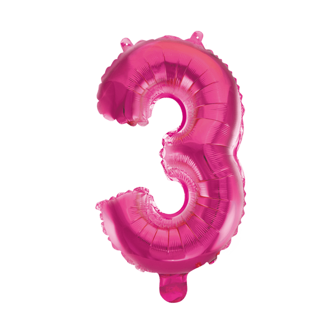 Folie Ballon Cijfer 3 Roze 41cm met Rietje van WeFiesta koop je bij Partywinkel