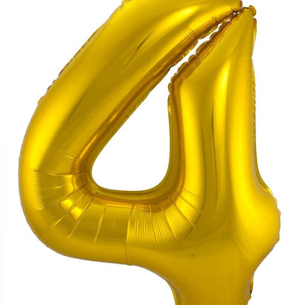 Folie Ballon Cijfer 4 Goud Metallic XL 86cm leeg van Folat koop je bij Partywinkel