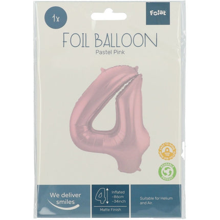 Folie Ballon Cijfer 4 Pastel Roze XL 86cm leeg van Folat koop je bij Partywinkel