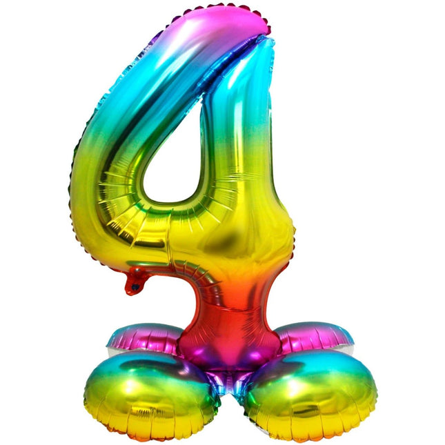 Folie Ballon Cijfer 4 Regenboog met standaard 72cm van Folat koop je bij Partywinkel